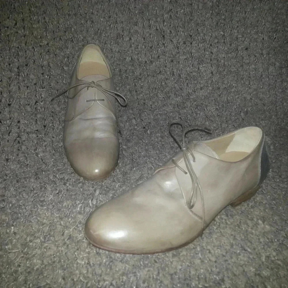 PANTANETTI-Lace Up Loafers-Taupe/Tan W/Metallic